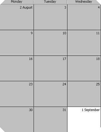 August of 1999 Calendar